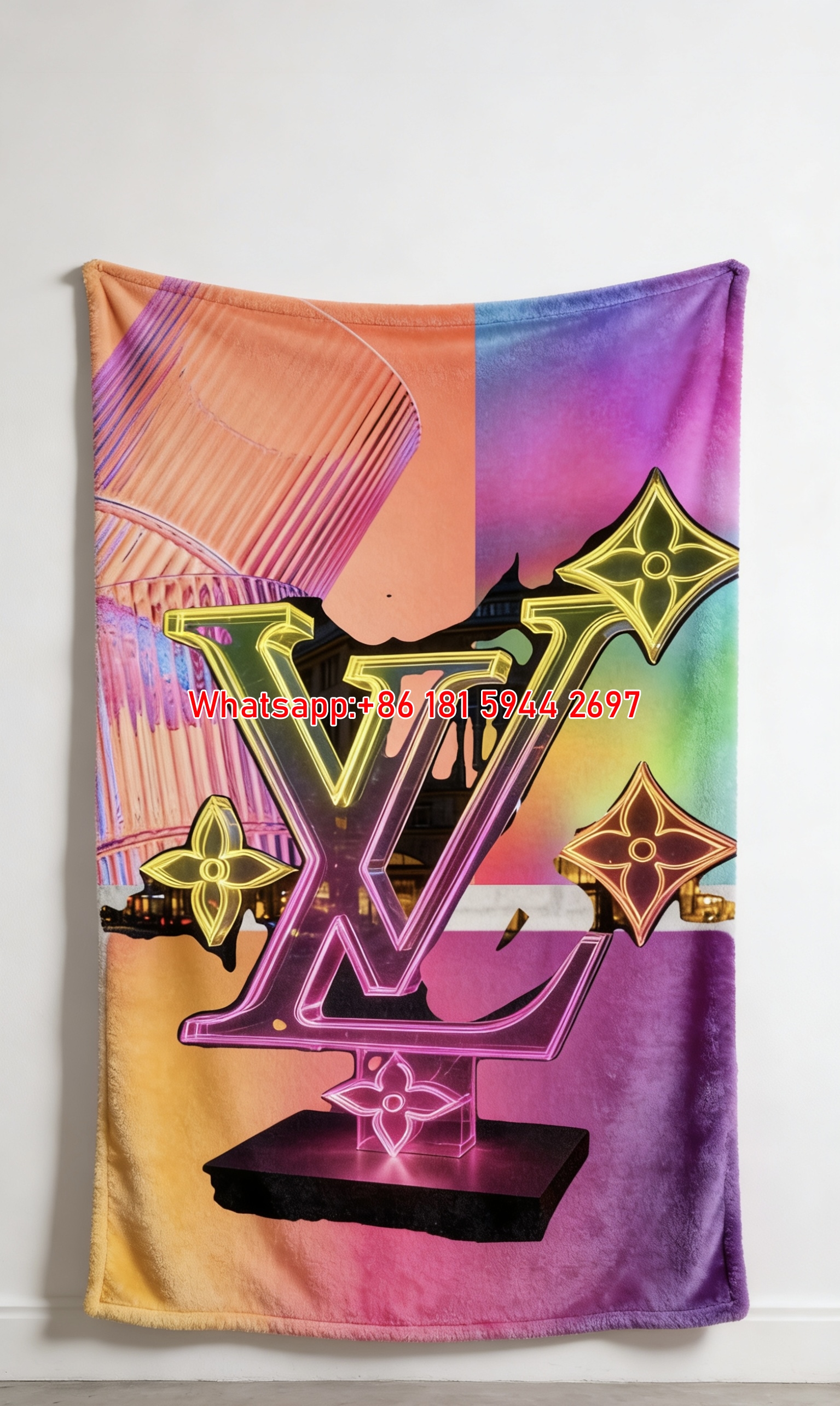 Neon LV Plush Throw Holographic Monogram Blanket IMG_3567